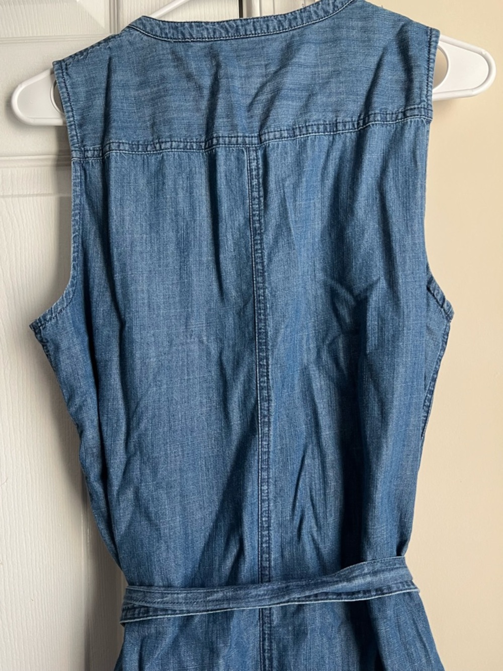 J. Crew Blue Chambray / Denim Button Down Sleeveless Belt Tie Waist Dress Medium - Picture 7 of 9
